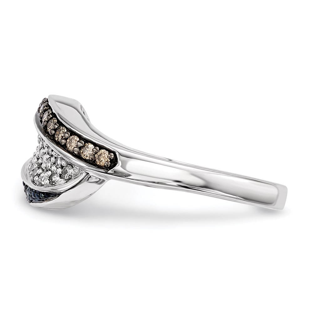 Alternate view of the White, Champagne & Blue Diamond Fancy Swirl Sterling Silver Ring Sz 6 by The Black Bow Jewelry Co.