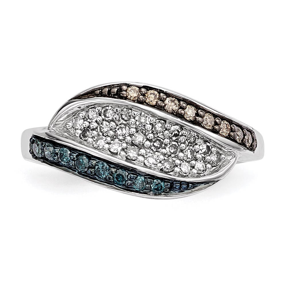 Alternate view of the White, Champagne & Blue Diamond Fancy Swirl Sterling Silver Ring Sz 6 by The Black Bow Jewelry Co.
