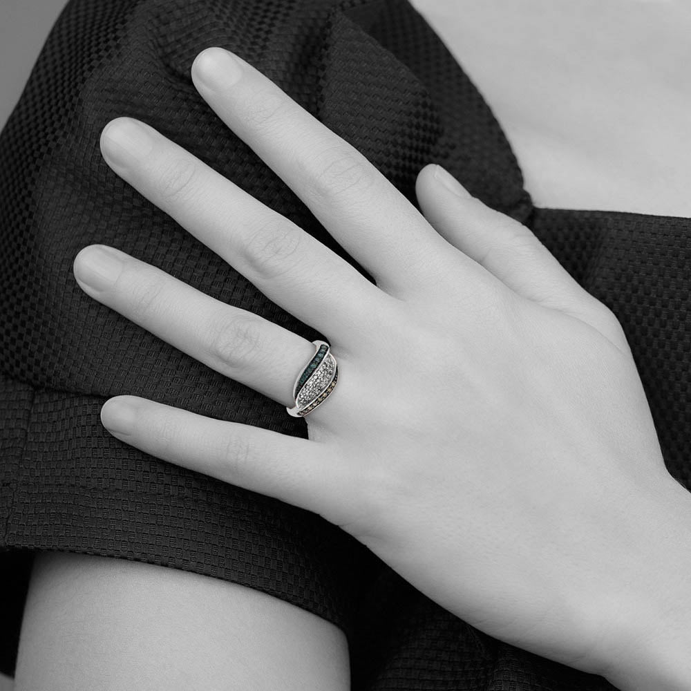 Alternate view of the White, Champagne & Blue Diamond Fancy Swirl Sterling Silver Ring Sz 6 by The Black Bow Jewelry Co.