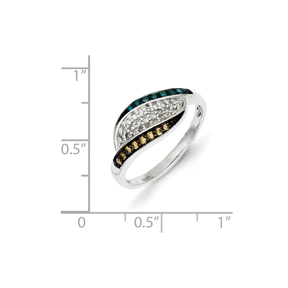 Alternate view of the White, Champagne & Blue Diamond Fancy Swirl Sterling Silver Ring Sz 6 by The Black Bow Jewelry Co.