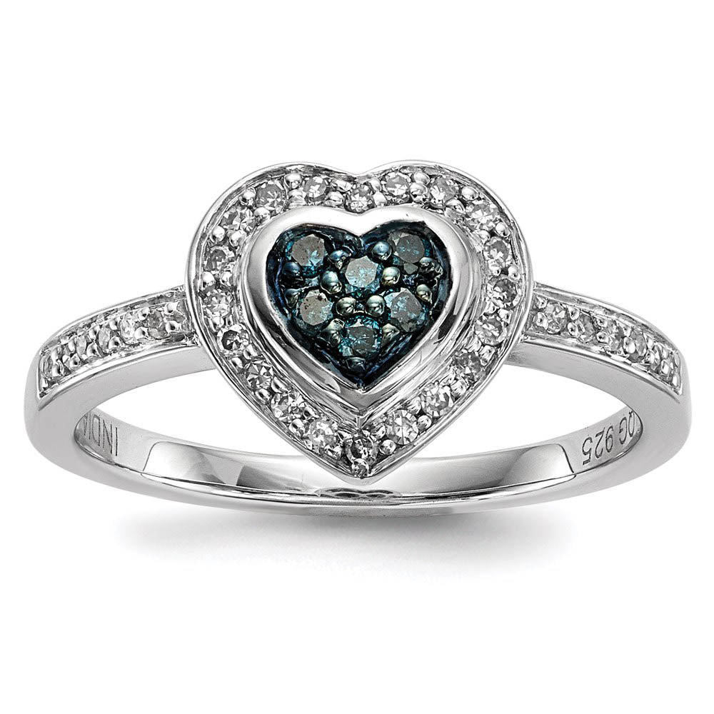 1/4 Ctw Blue & White Diamond Small Heart Ring in Sterling Silver