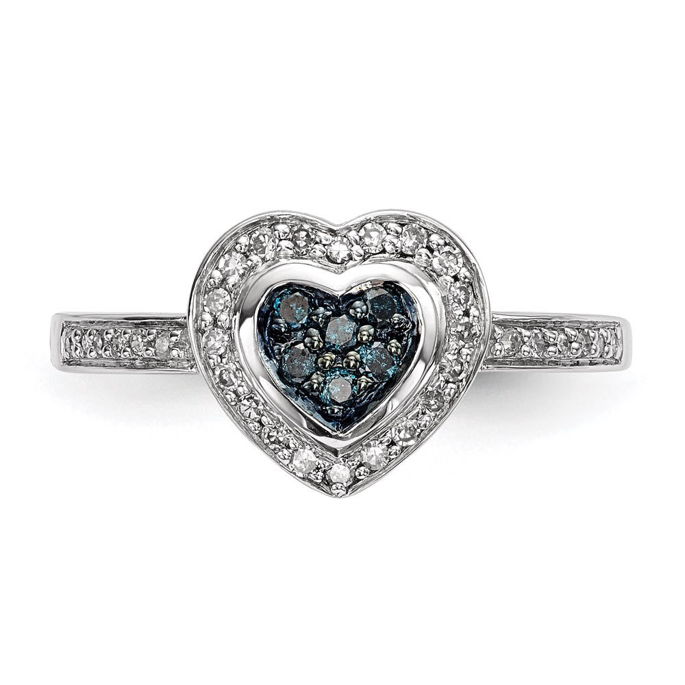 Alternate view of the 1/4 Ctw Blue & White Diamond Small Heart Ring in Sterling Silver by The Black Bow Jewelry Co.