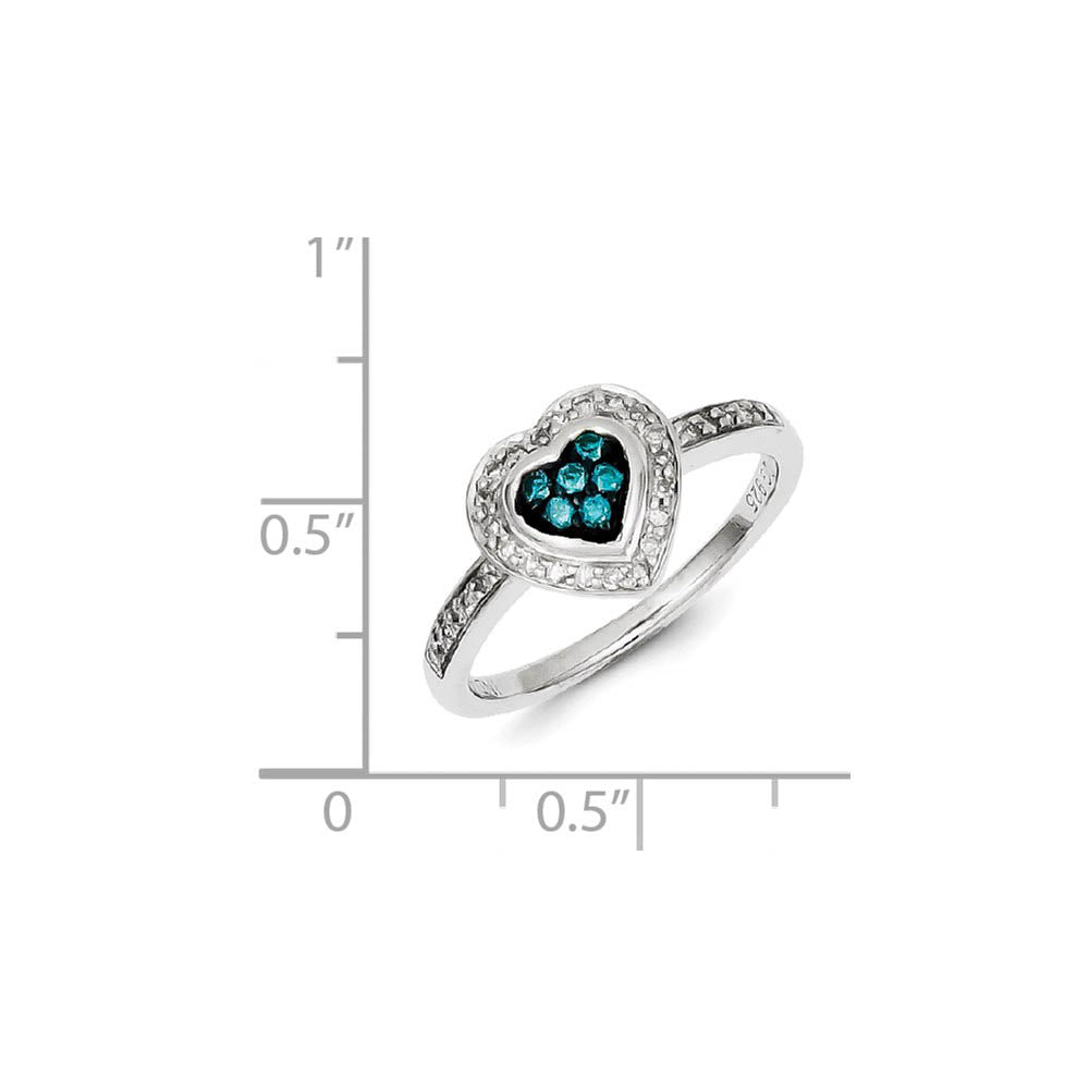 Alternate view of the 1/4 Ctw Blue & White Diamond Small Heart Ring in Sterling Silver Sz 6 by The Black Bow Jewelry Co.