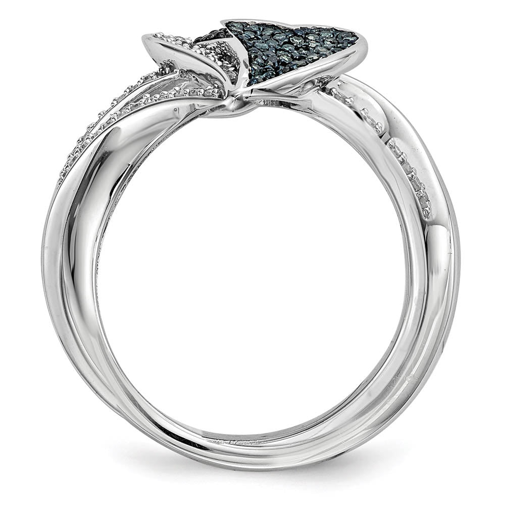 Alternate view of the 1/3 Ctw Blue &amp; White Diamond Double Heart Ring in Sterling Silver by The Black Bow Jewelry Co.