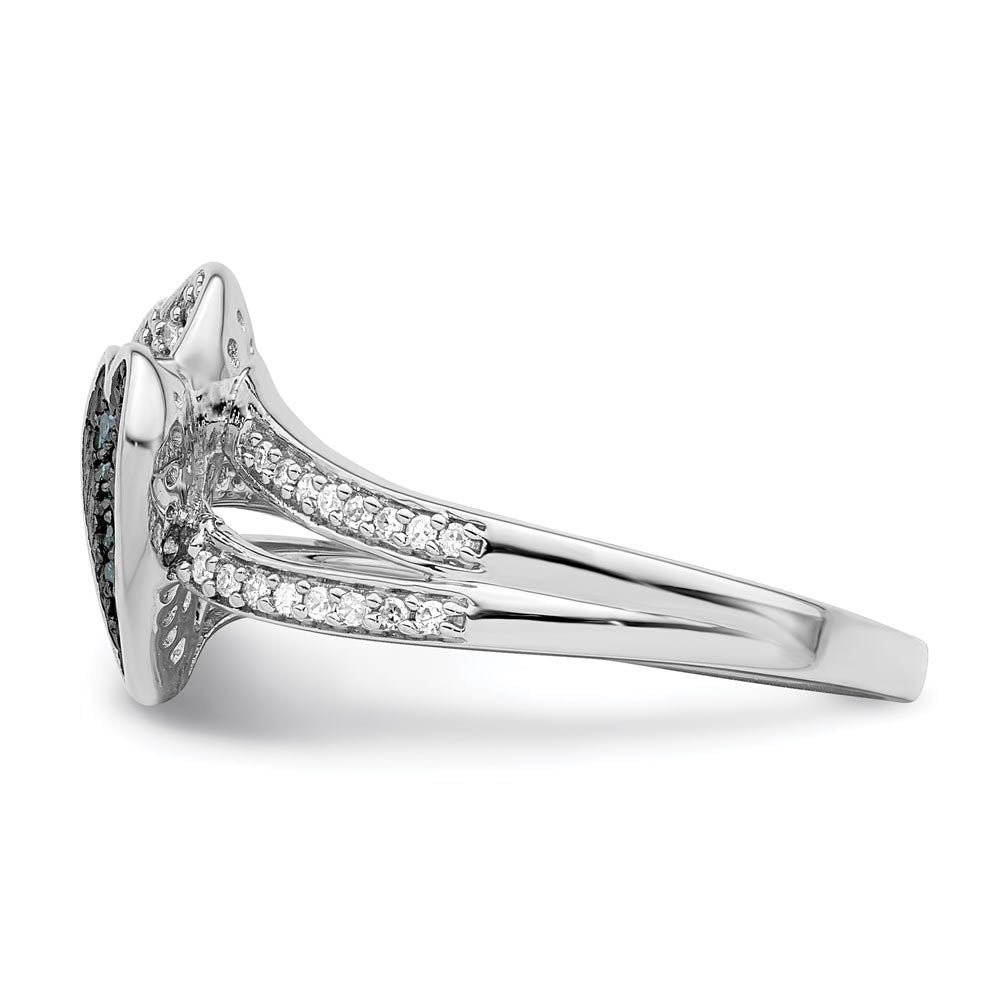 Alternate view of the 1/3 Ctw Blue & White Diamond Double Heart Ring in Sterling Silver Sz 6 by The Black Bow Jewelry Co.
