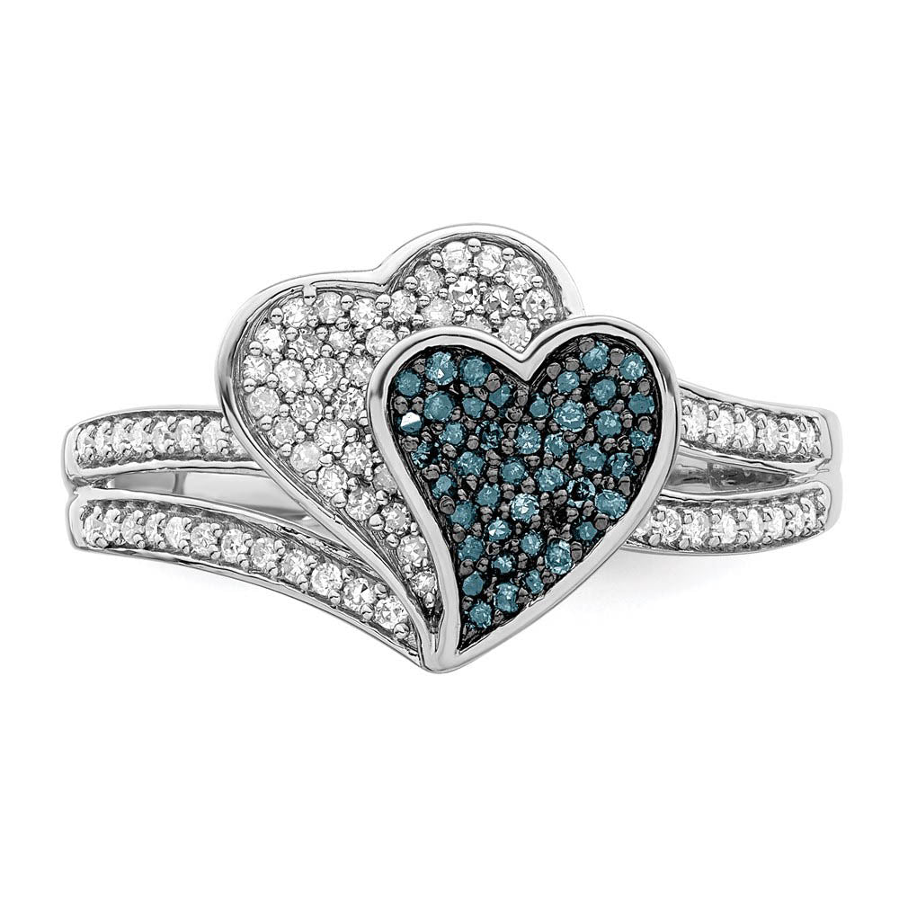 Alternate view of the 1/3 Ctw Blue & White Diamond Double Heart Ring in Sterling Silver Sz 6 by The Black Bow Jewelry Co.