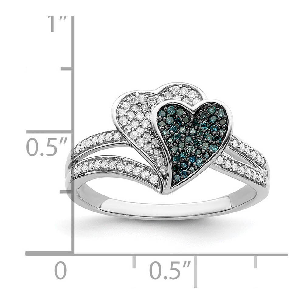 Alternate view of the 1/3 Ctw Blue & White Diamond Double Heart Ring in Sterling Silver Sz 6 by The Black Bow Jewelry Co.