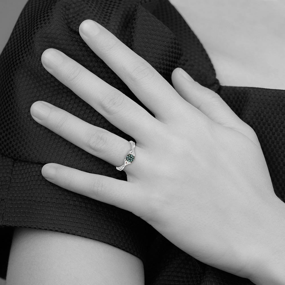 Alternate view of the 1/10 Ctw Blue & White Diamond Small Oval Ring in Sterling Silver Sz 6 by The Black Bow Jewelry Co.