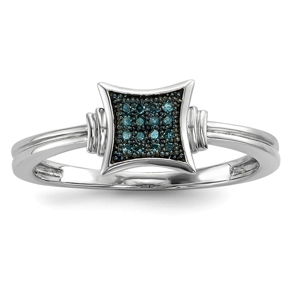 1/20 Ctw Blue Diamond 6mm Concave Square Ring in Sterling Silver, Item R10716 by The Black Bow Jewelry Co.