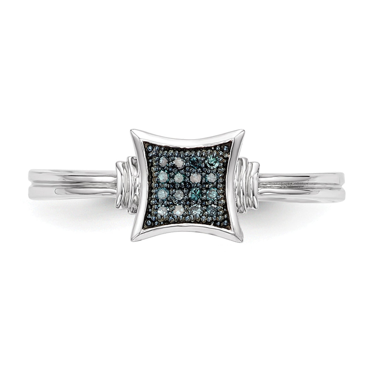 Alternate view of the 1/20 Ctw Blue Diamond 6mm Concave Square Ring in Sterling Silver by The Black Bow Jewelry Co.