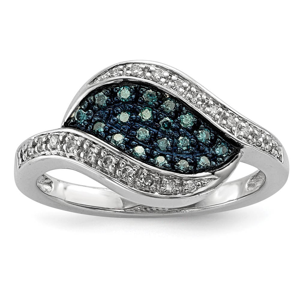 1/5 Ctw Blue & White Diamond Marquise Cluster Ring in Sterling Silver, Item R10745 by The Black Bow Jewelry Co.