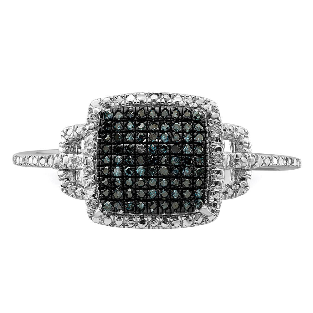 Alternate view of the 1/8 Ctw Blue & White Diamond 11mm Square Ring in Sterling Silver by The Black Bow Jewelry Co.