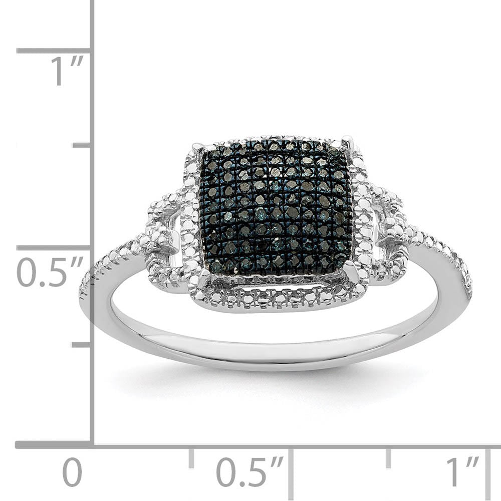 Alternate view of the 1/8 Ctw Blue & White Diamond 11mm Square Ring in Sterling Silver Sz 6 by The Black Bow Jewelry Co.