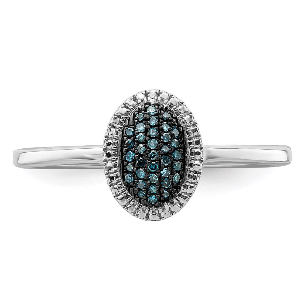 Alternate view of the 1/20 Ctw Blue & White Diamond Oval Ring in Sterling Silver by The Black Bow Jewelry Co.