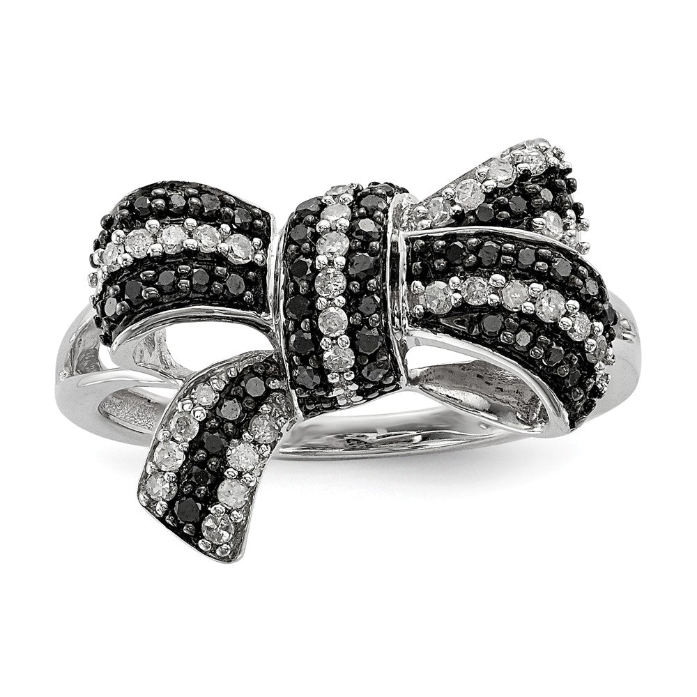 1/3 Ctw Black & White Diamond Bow Ring in Sterling Silver, Item R10760 by The Black Bow Jewelry Co.