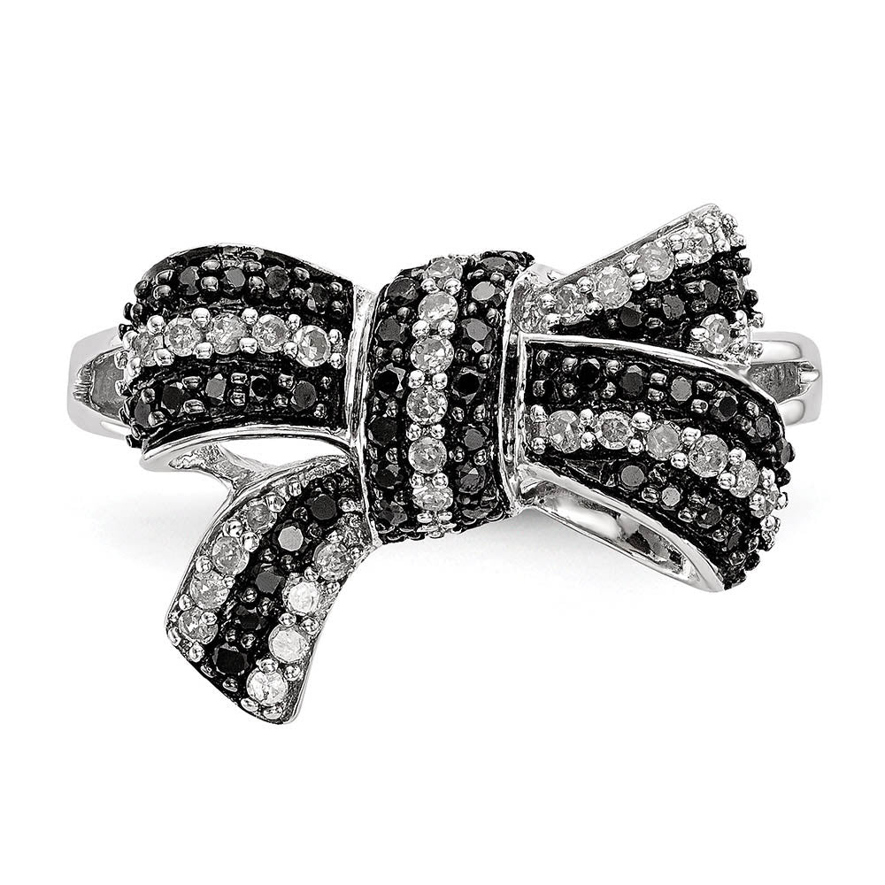 Alternate view of the 1/3 Ctw Black & White Diamond Bow Ring in Sterling Silver by The Black Bow Jewelry Co.