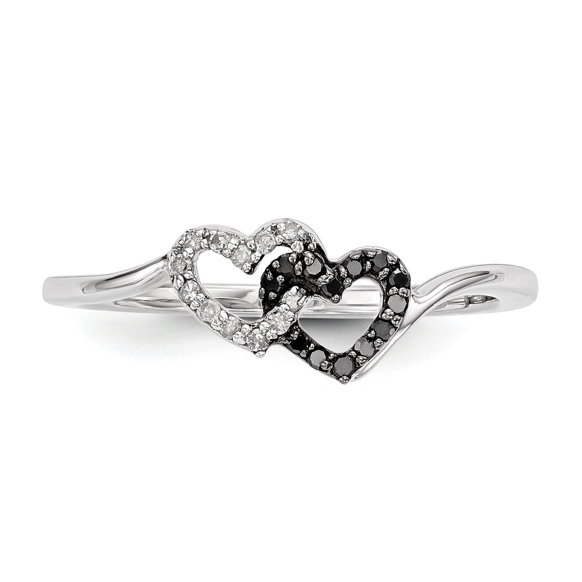 Alternate view of the 1/10 Ctw White & Black Diamond Double Heart Sterling Silver Ring Sz 6 by The Black Bow Jewelry Co.