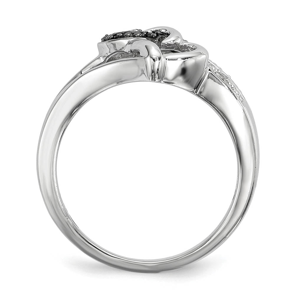 Alternate view of the Black & White Diamond Double Heart Tapered Ring in Sterling Silver by The Black Bow Jewelry Co.