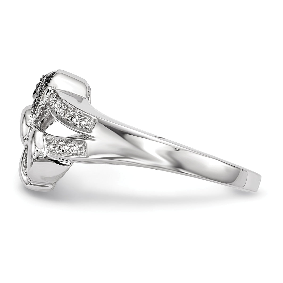 Alternate view of the Black & White Diamond Double Heart Tapered Ring in Sterling Silver by The Black Bow Jewelry Co.