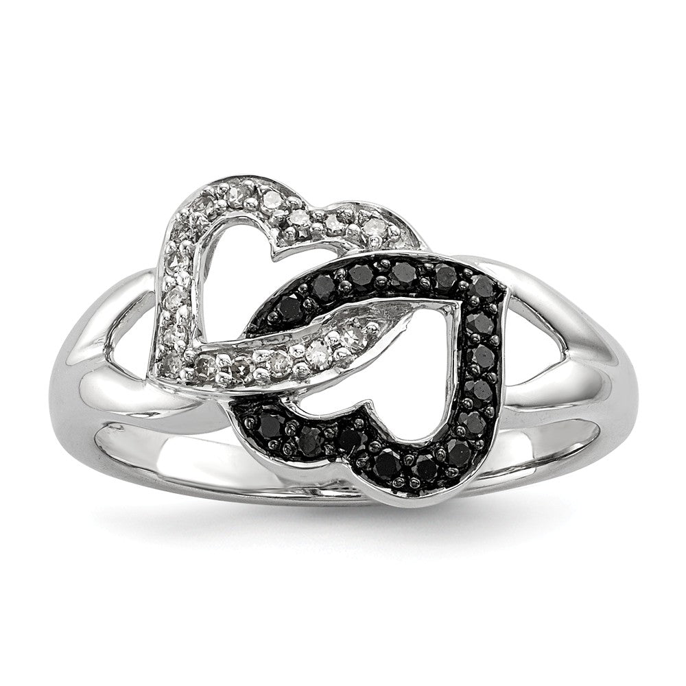 1/8 Ctw Black & White Diamond Double Heart Ring in Sterling Silver, Item R10777 by The Black Bow Jewelry Co.
