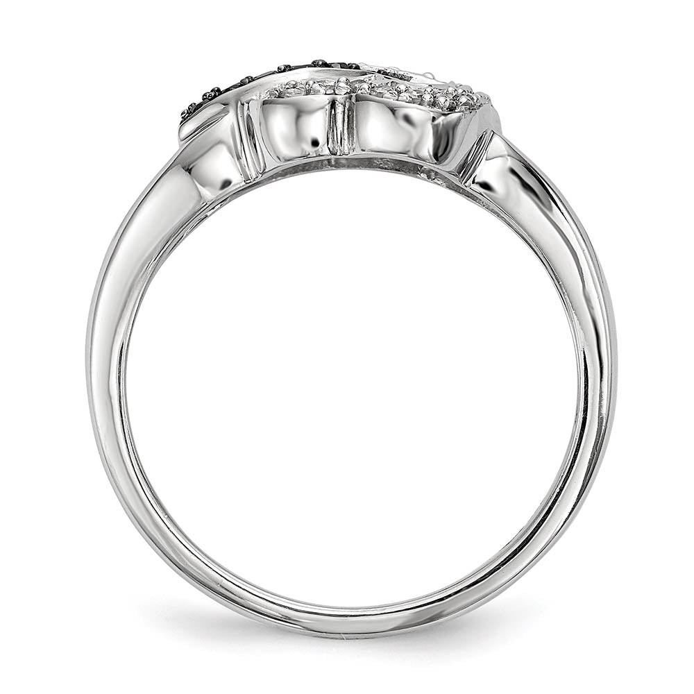 Alternate view of the 1/8 Ctw Black & White Diamond Double Heart Ring in Sterling Silver by The Black Bow Jewelry Co.