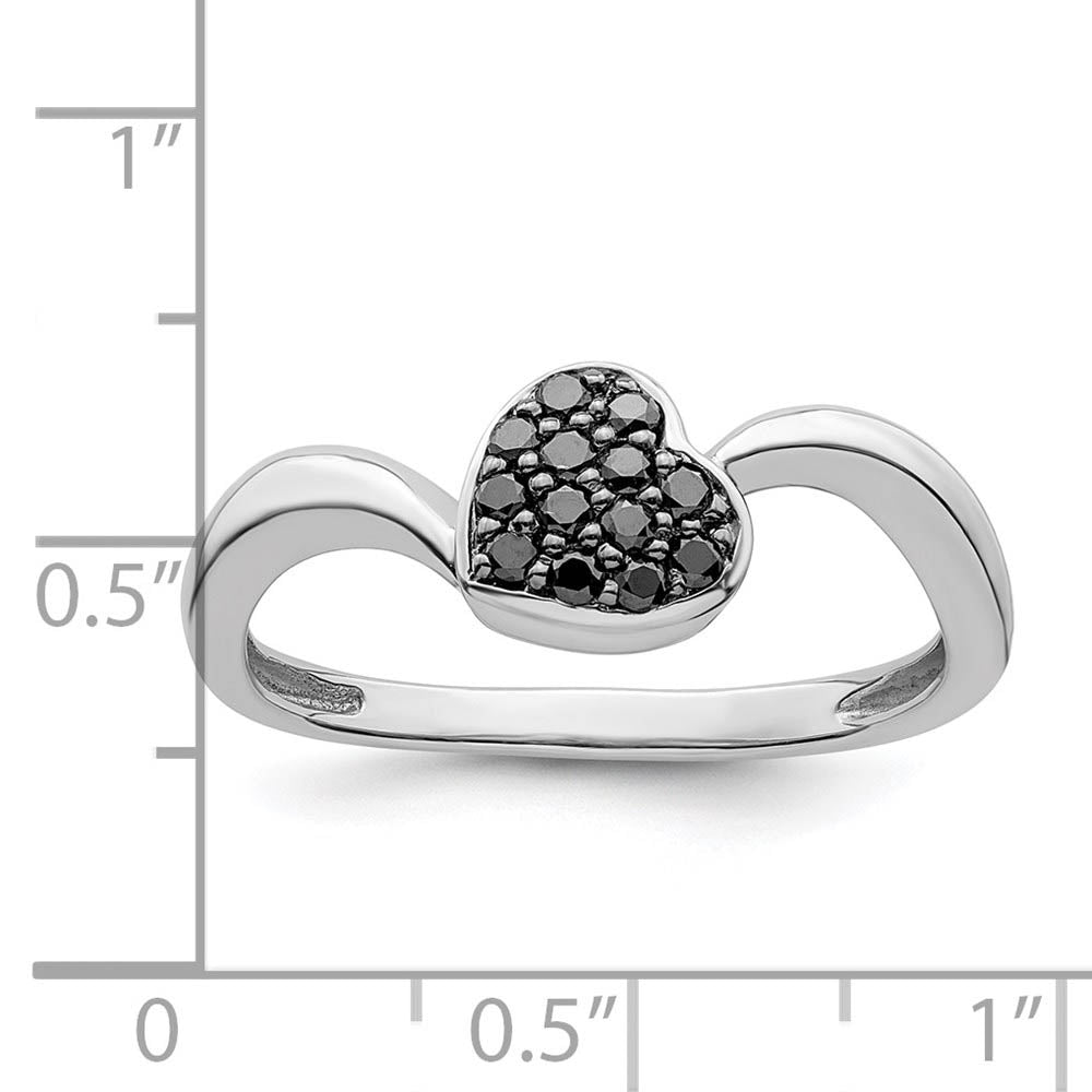 Alternate view of the 1/6 Cttw Black Diamond 7mm Heart Ring in Sterling Silver by The Black Bow Jewelry Co.