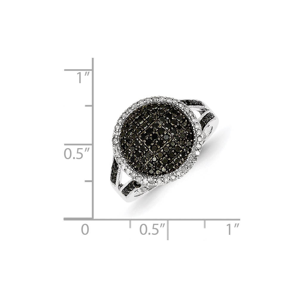 Alternate view of the 3/4 Ctw Black & White Diamond 15mm Round Ring in Sterling Silver by The Black Bow Jewelry Co.