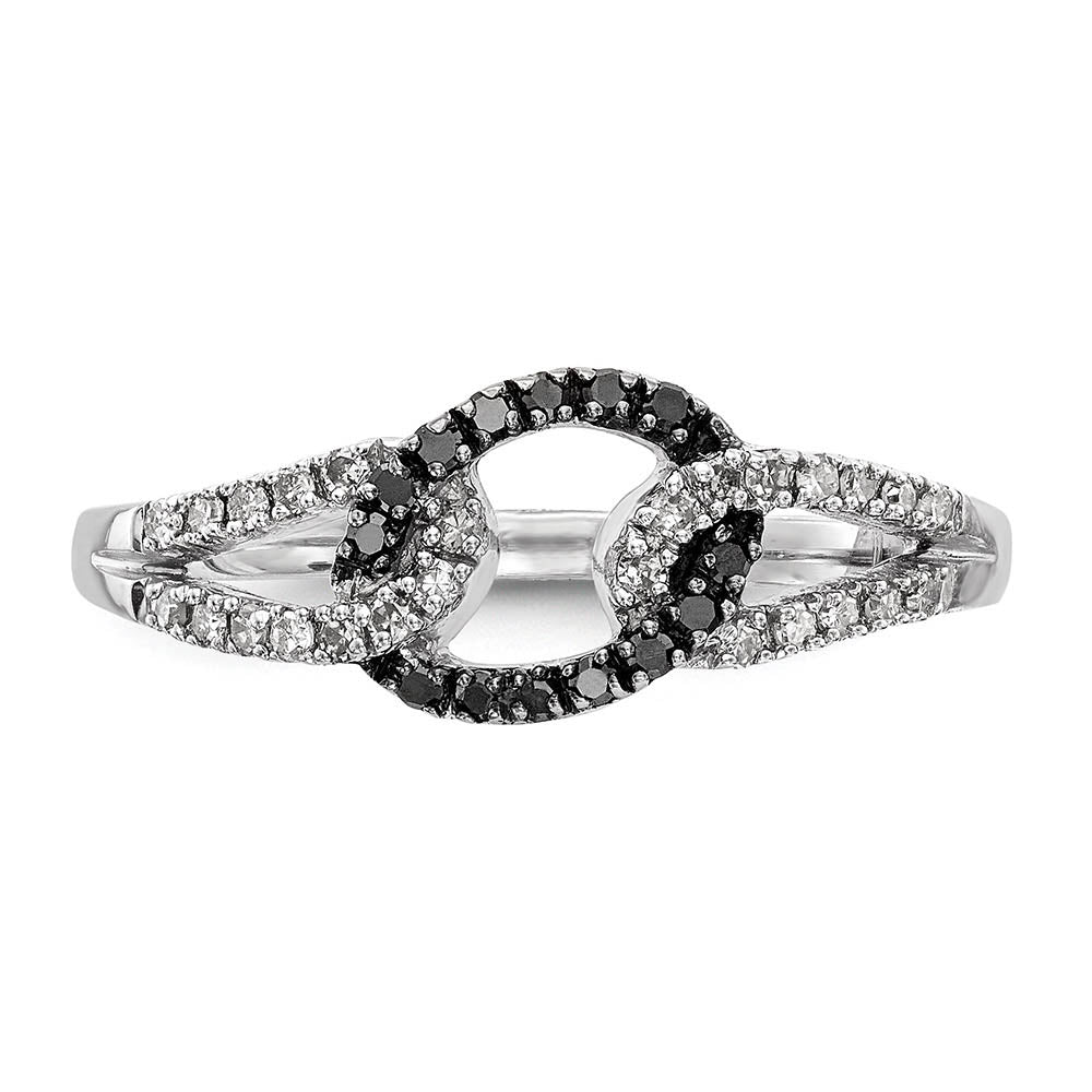 Alternate view of the 1/4 Ctw Black &amp; White Diamond Oval Loop Ring in Sterling Silver by The Black Bow Jewelry Co.