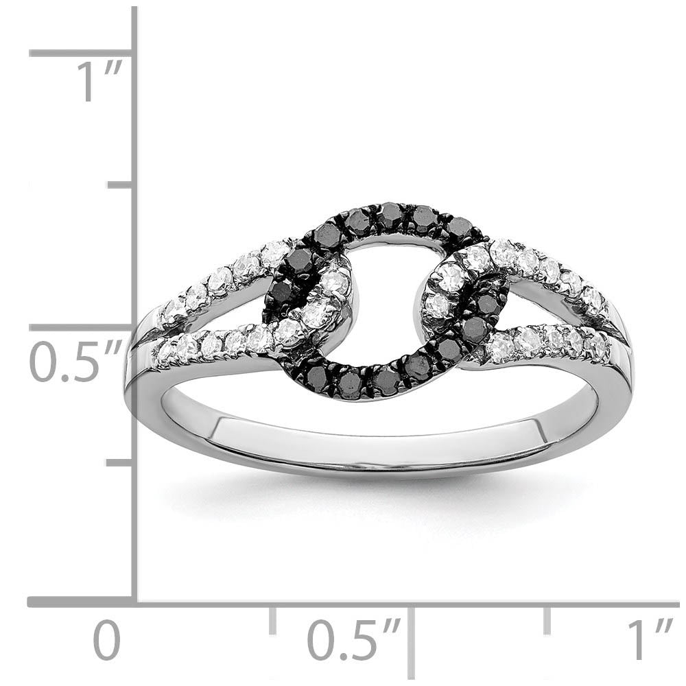 Alternate view of the 1/4 Ctw Black & White Diamond Oval Loop Ring in Sterling Silver by The Black Bow Jewelry Co.