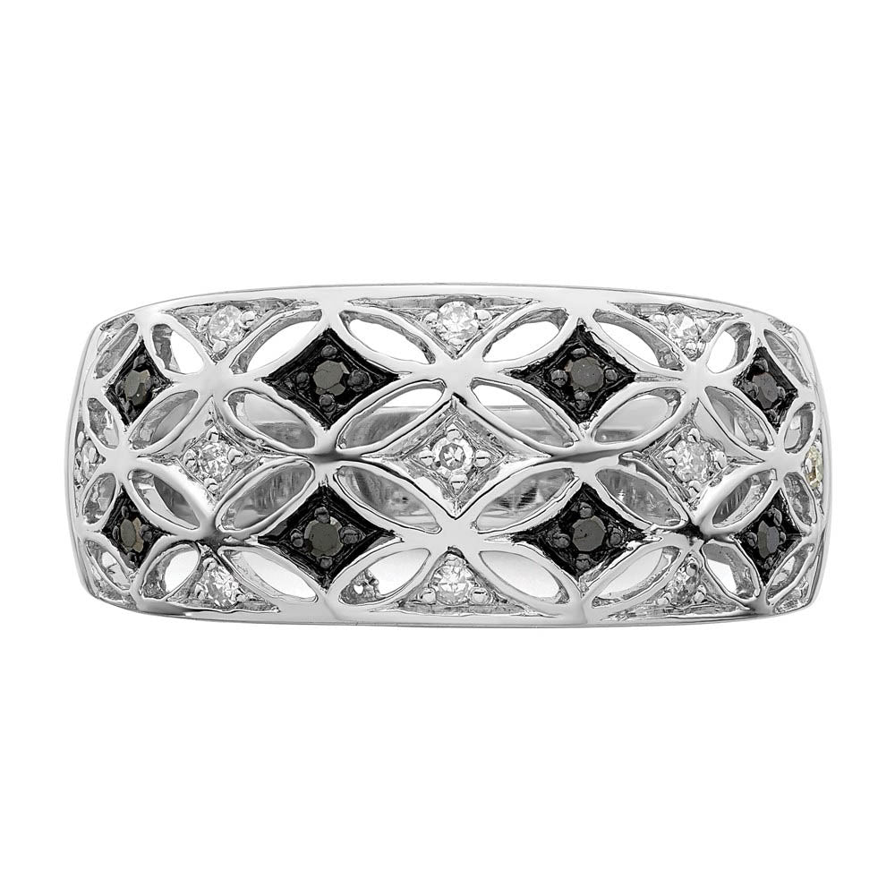 Alternate view of the 1/8 Ctw Black & White Diamond 9mm Tapered Sterling Silver Ring by The Black Bow Jewelry Co.