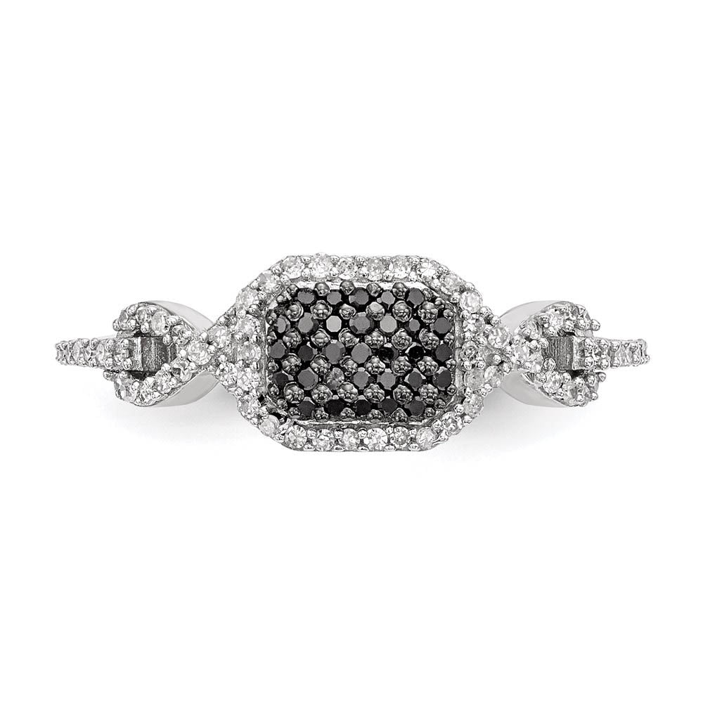 Alternate view of the 1/4 Ctw Black & White Diamond Rectangle Ring in Sterling Silver by The Black Bow Jewelry Co.