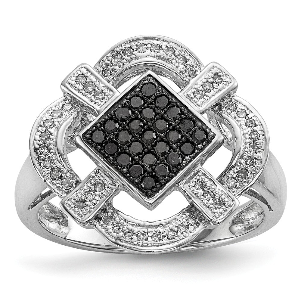 1/3 Cttw Black & White Diamond Rhombus Ring in Sterling Silver, Item R10823 by The Black Bow Jewelry Co.