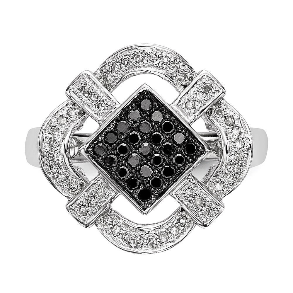 Alternate view of the 1/3 Cttw Black & White Diamond Rhombus Ring in Sterling Silver by The Black Bow Jewelry Co.