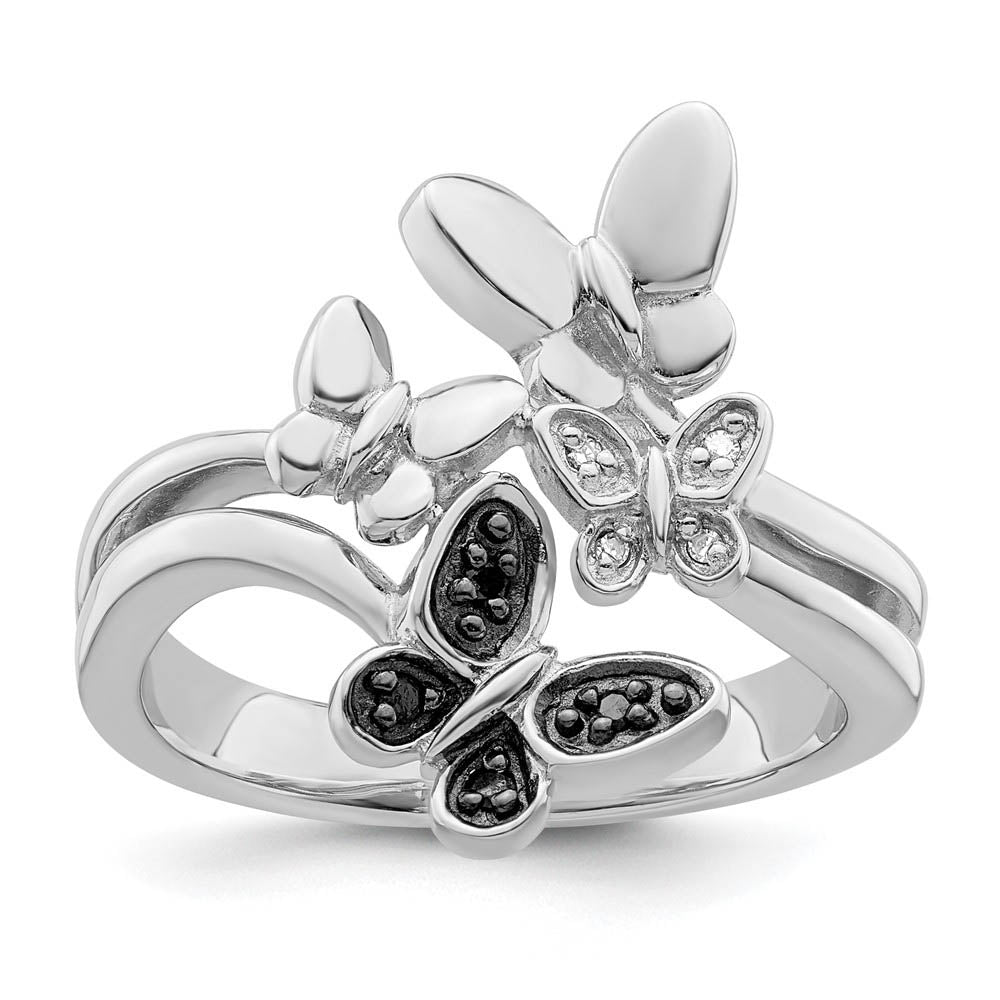 1/20 Ctw Black &amp; White Diamond Butterfly Ring in Sterling Silver, Item R10833 by The Black Bow Jewelry Co.