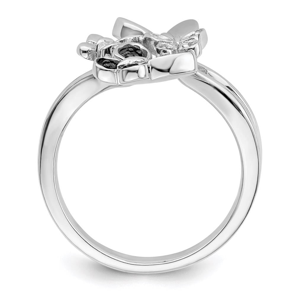 Alternate view of the 1/20 Ctw Black &amp; White Diamond Butterfly Ring in Sterling Silver by The Black Bow Jewelry Co.