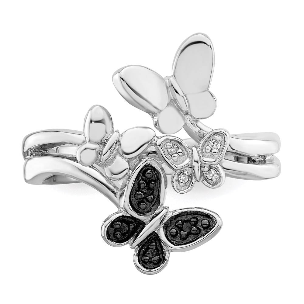 Alternate view of the 1/20 Ctw Black &amp; White Diamond Butterfly Ring in Sterling Silver by The Black Bow Jewelry Co.