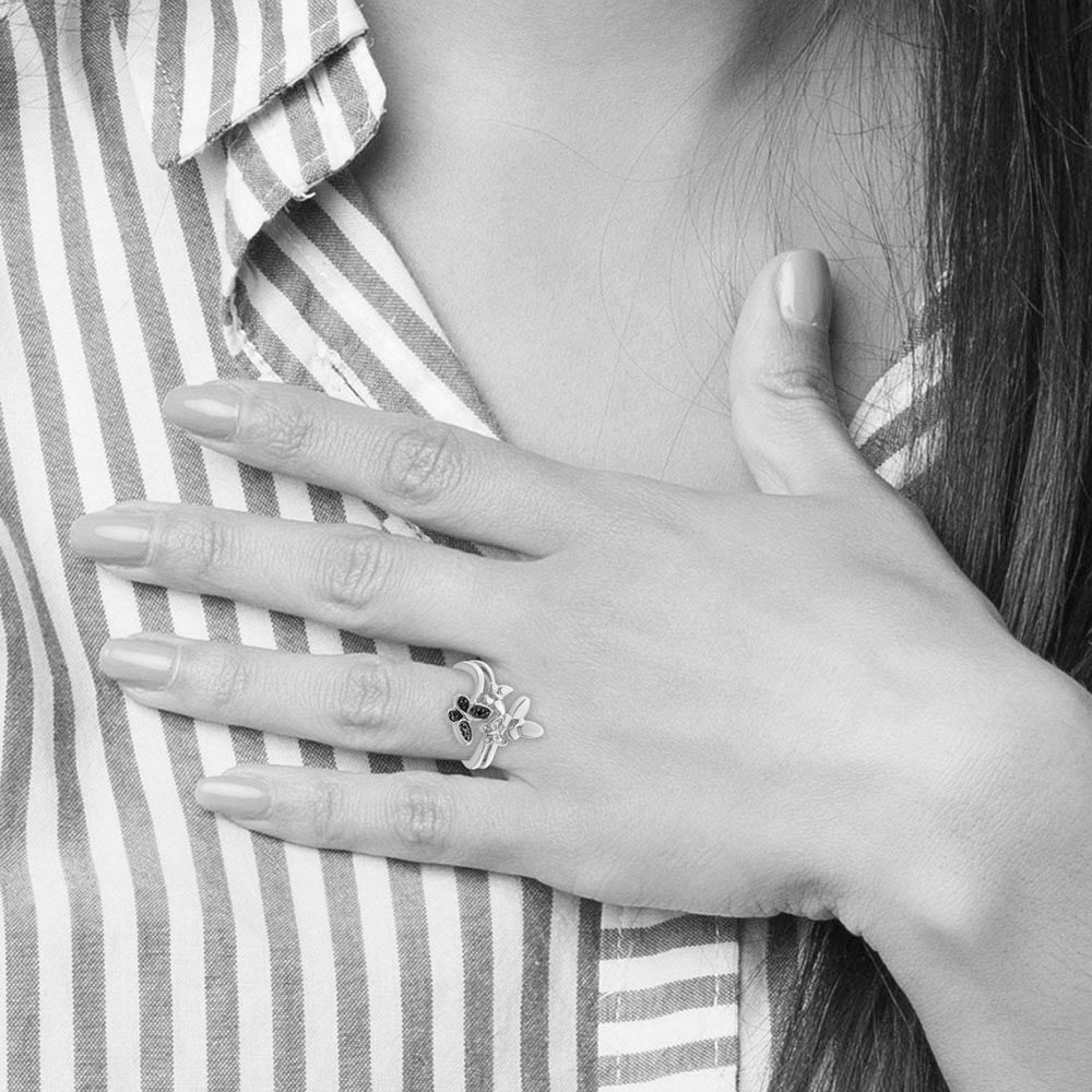 Alternate view of the 1/20 Ctw Black &amp; White Diamond Butterfly Ring in Sterling Silver by The Black Bow Jewelry Co.