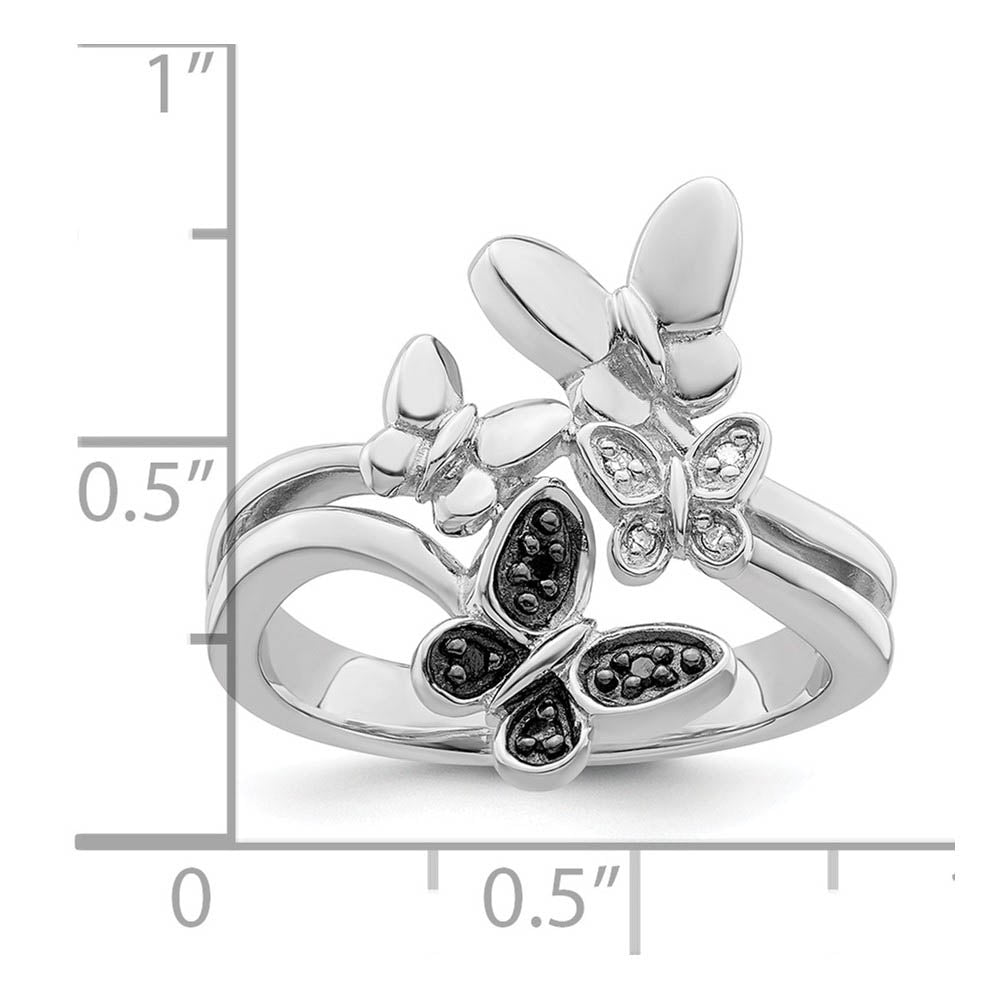 Alternate view of the 1/20 Ctw Black & White Diamond Butterfly Ring in Sterling Silver by The Black Bow Jewelry Co.
