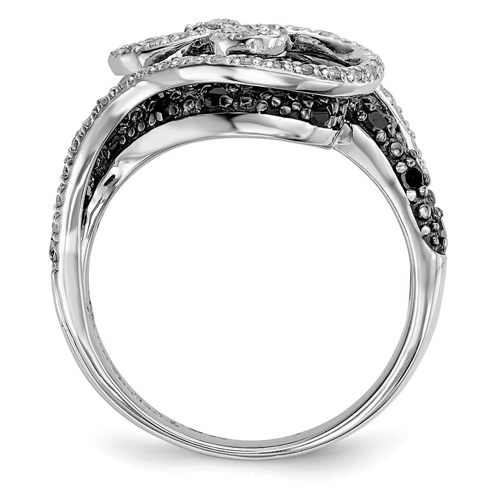 Alternate view of the 1 Ctw Black & White Diamond 18mm Swirl Ring in Sterling Silver by The Black Bow Jewelry Co.