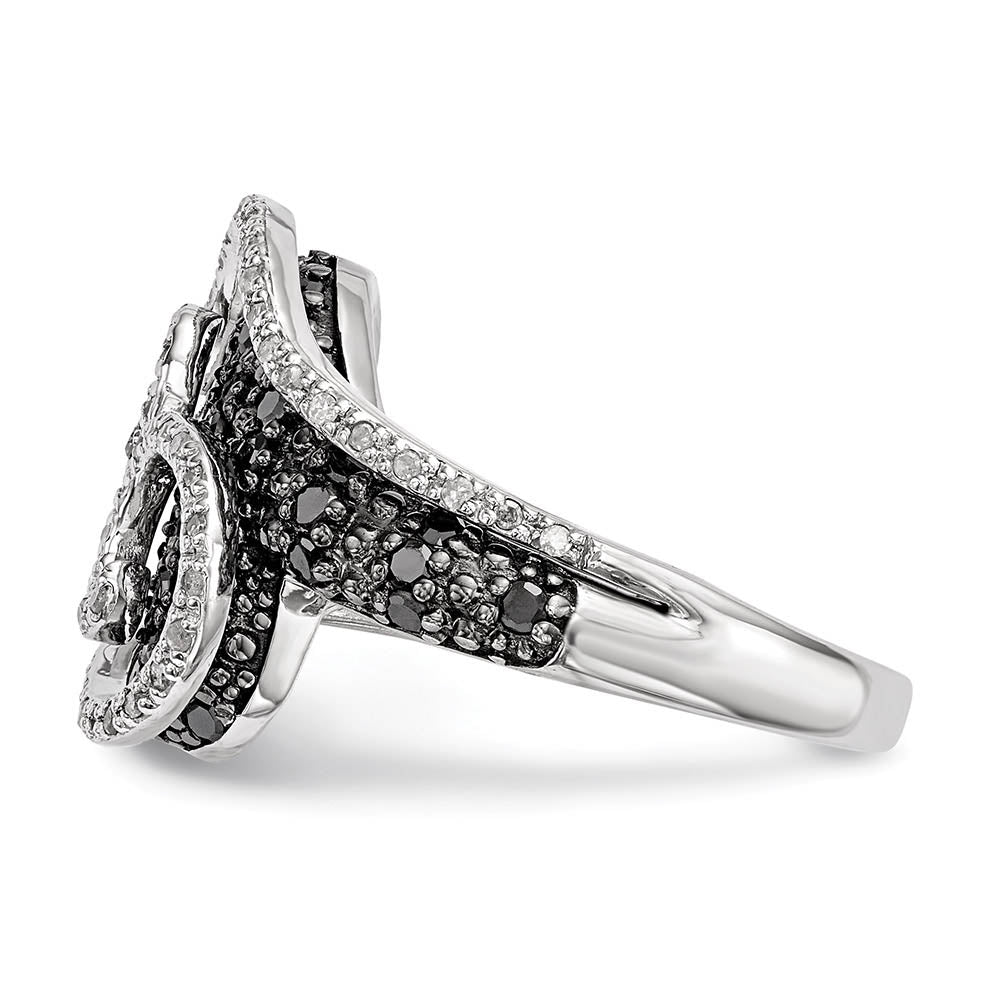 Alternate view of the 1 Ctw Black & White Diamond 18mm Swirl Ring in Sterling Silver by The Black Bow Jewelry Co.