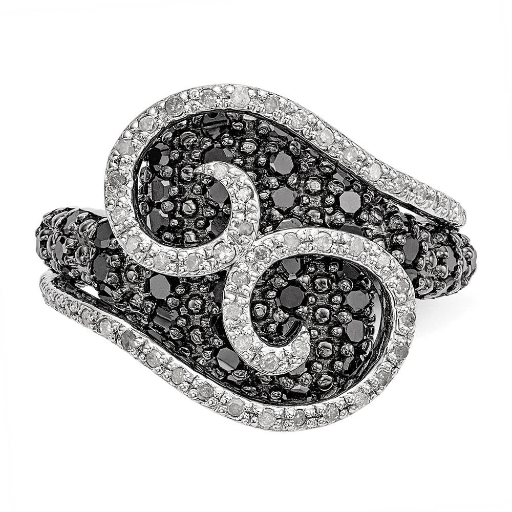 Alternate view of the 1 Ctw Black & White Diamond 18mm Swirl Ring in Sterling Silver by The Black Bow Jewelry Co.