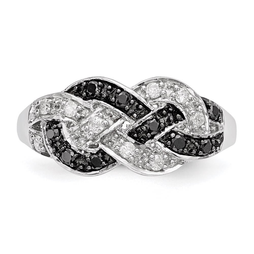 Alternate view of the 1/4 Ctw Black & White Diamond Woven Tapered Ring in Sterling Silver by The Black Bow Jewelry Co.