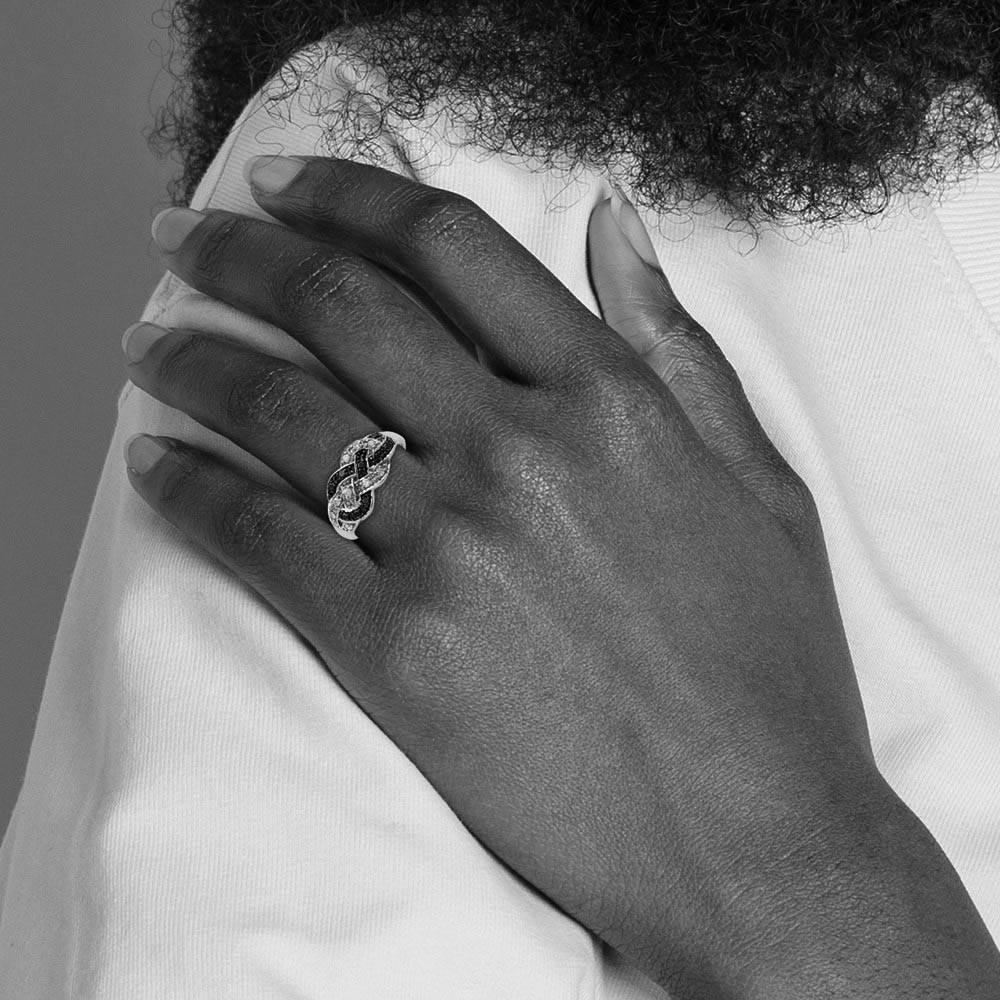 Alternate view of the 1/4 Ctw Black & White Diamond Woven Tapered Ring in Sterling Silver by The Black Bow Jewelry Co.