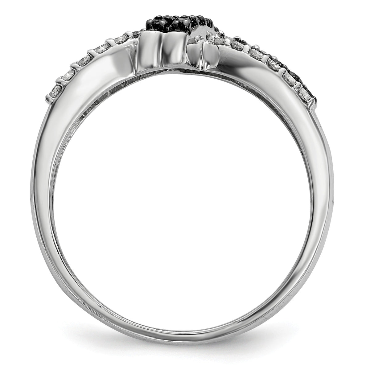 Alternate view of the 1/3 Ctw Black & White Diamond Bow Tapered Ring in Sterling Silver by The Black Bow Jewelry Co.