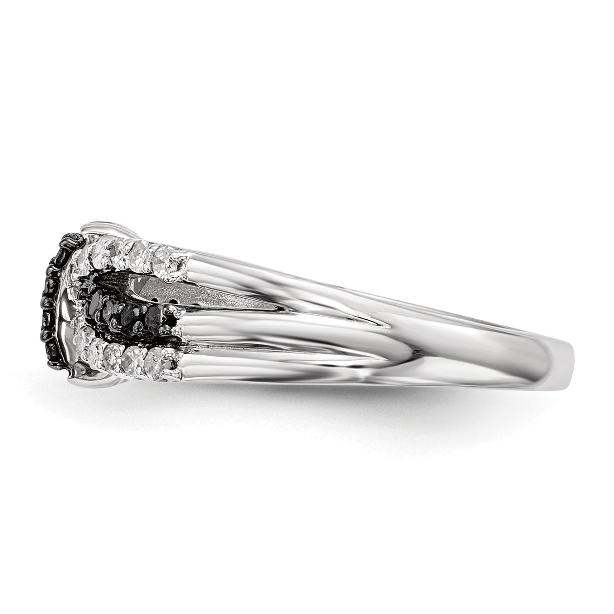 Alternate view of the 1/3 Ctw Black & White Diamond Bow Tapered Ring in Sterling Silver by The Black Bow Jewelry Co.