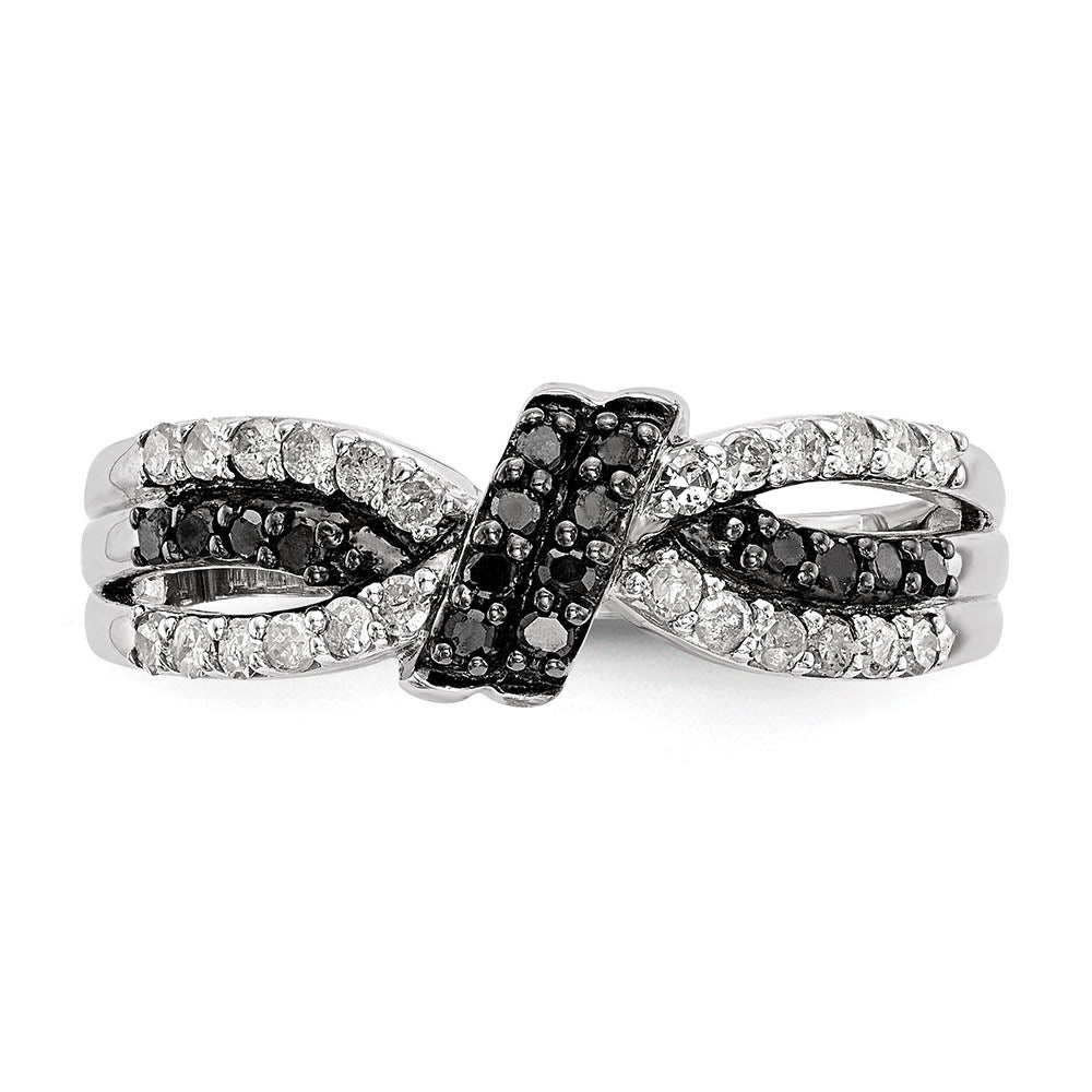 Alternate view of the 1/3 Ctw Black & White Diamond Bow Tapered Ring in Sterling Silver by The Black Bow Jewelry Co.