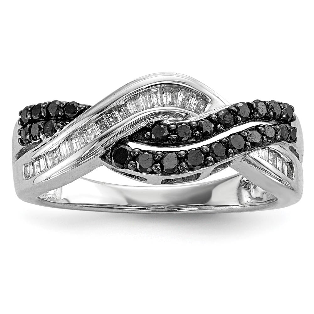 1/2 Ctw Black & White Diamond Crossover Sterling Silver Ring, Item R10859 by The Black Bow Jewelry Co.