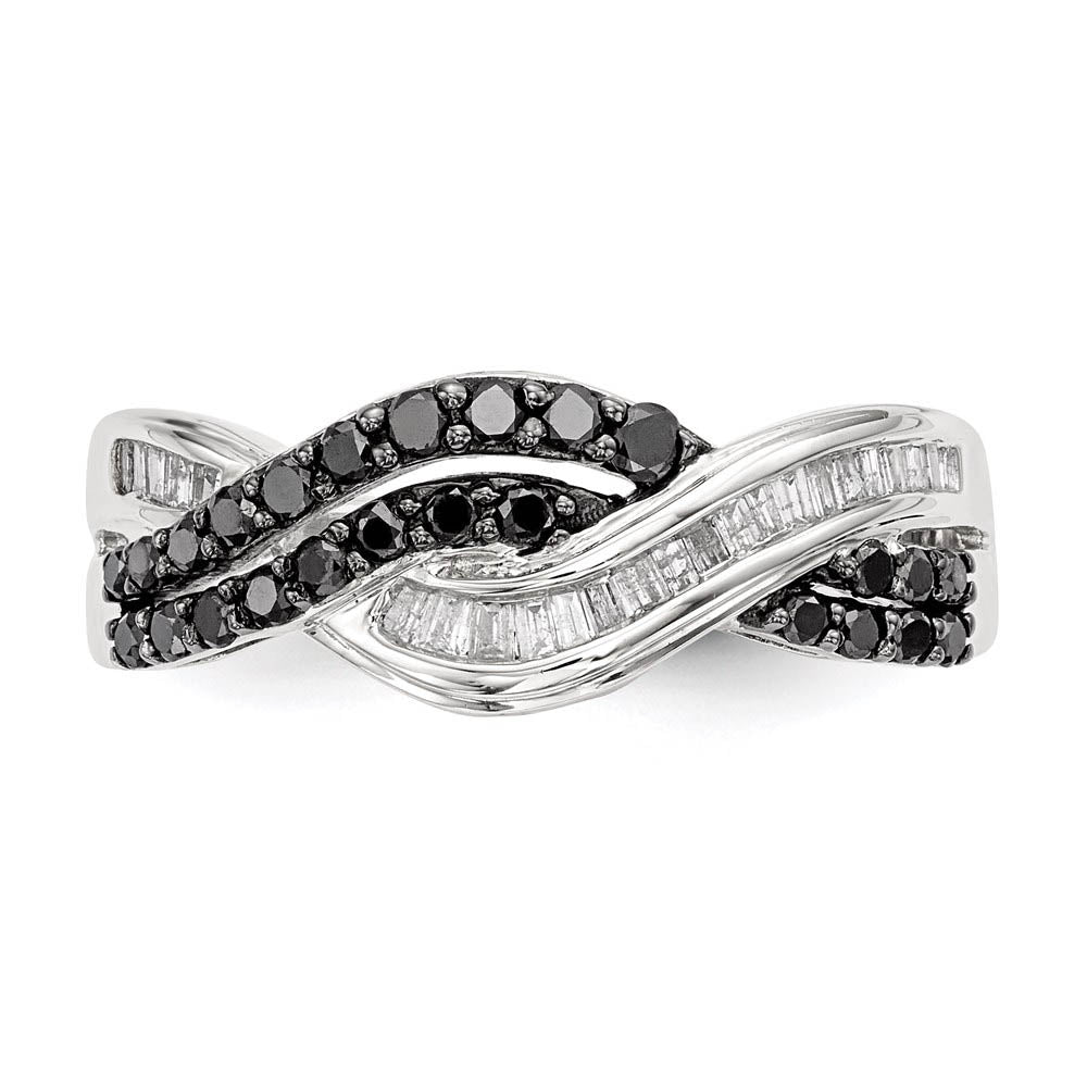 Alternate view of the 1/2 Ctw Black & White Diamond Crossover Sterling Silver Ring by The Black Bow Jewelry Co.