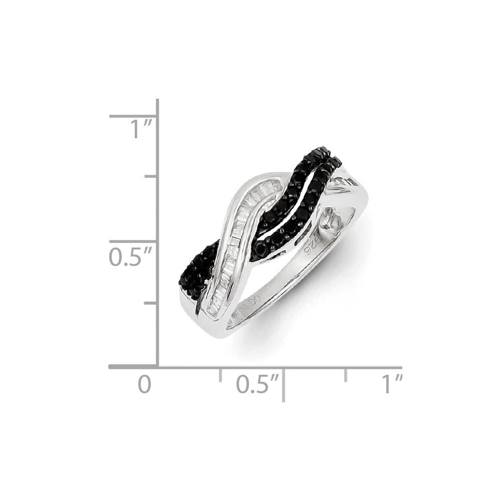 Alternate view of the 1/2 Ctw Black & White Diamond Crossover Sterling Silver Ring by The Black Bow Jewelry Co.