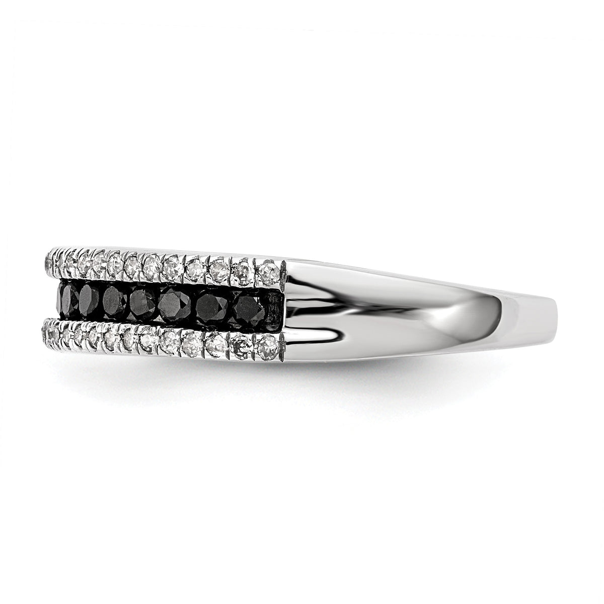 Alternate view of the 1/2 Ctw Black & White Diamond 4mm Tapered Sterling Silver Ring by The Black Bow Jewelry Co.